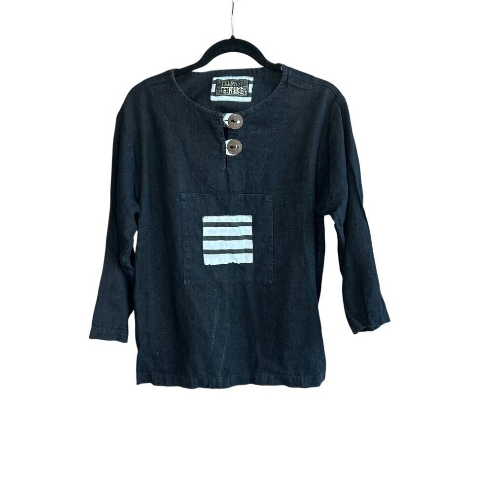 My Tribe Joy Burton Y2K Black Linen Boho Festival Top Size Small